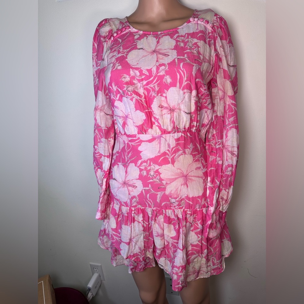 Love Shack Fancy Teyana Mini Dress in Holiday Sun Fuchsia long sleeve size 2